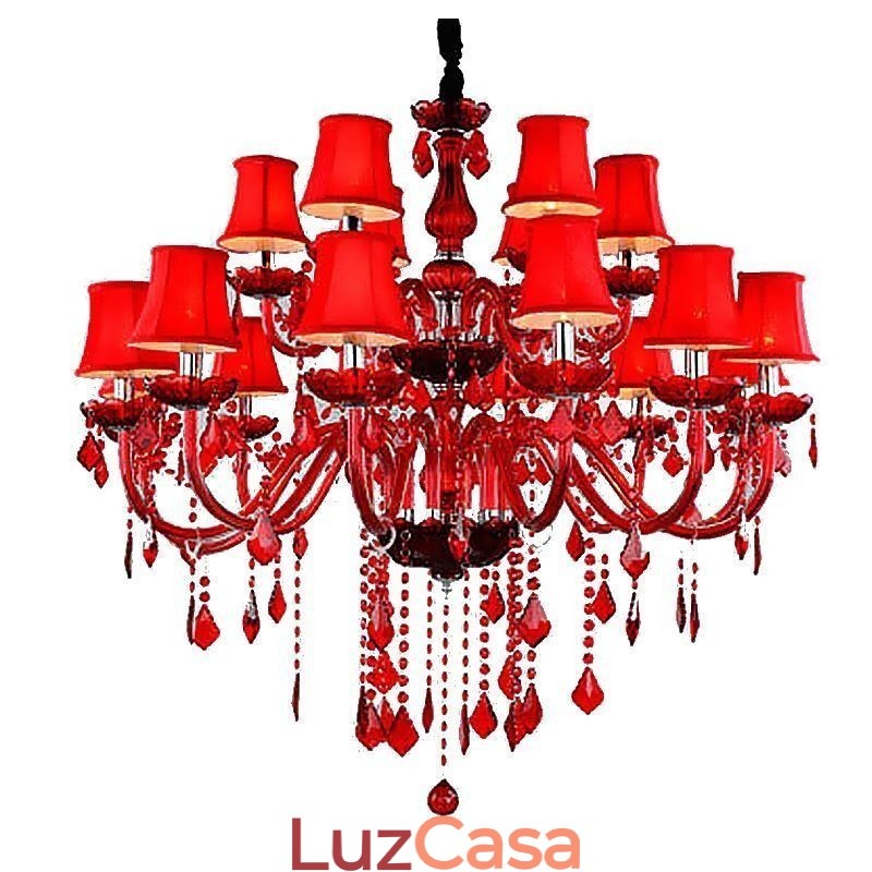 Lustre de cristal europeu vermelho cor pingente luz