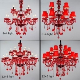 Lustre de cristal europeu vermelho cor pingente luz