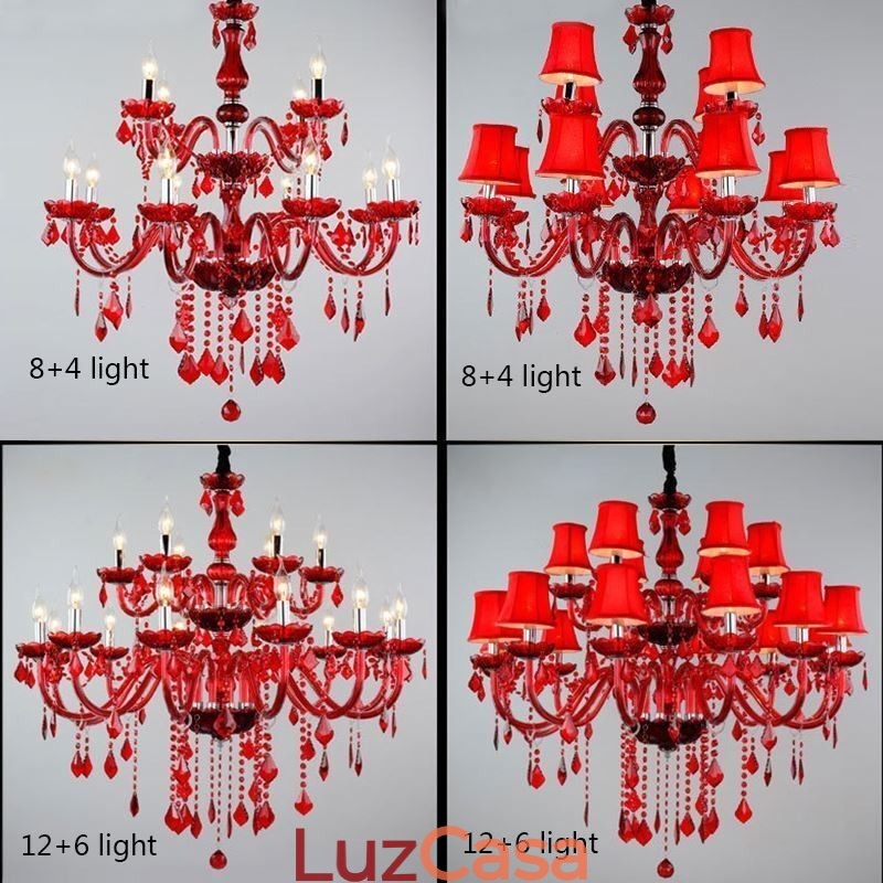 Lustre de cristal europeu vermelho cor pingente luz