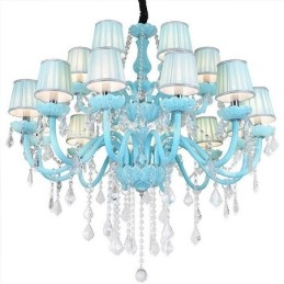 Lustre de cristal grande europeu, cor azul, pingente de luz
