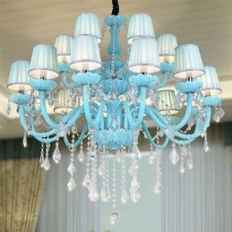 Lustre de cristal grande europeu, cor azul, pingente de luz