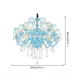 Lustre de cristal grande europeu, cor azul, pingente de luz