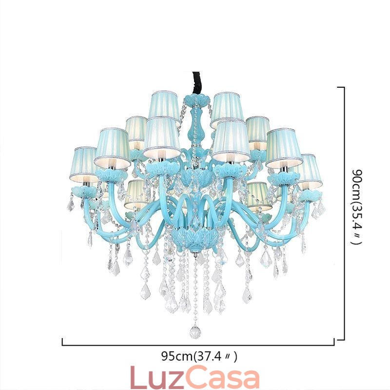 Lustre de cristal grande europeu, cor azul, pingente de luz