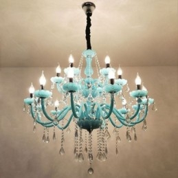 Lustre de cristal grande europeu, cor azul, pingente de luz
