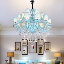 Lustre de cristal grande europeu, cor azul, pingente de luz