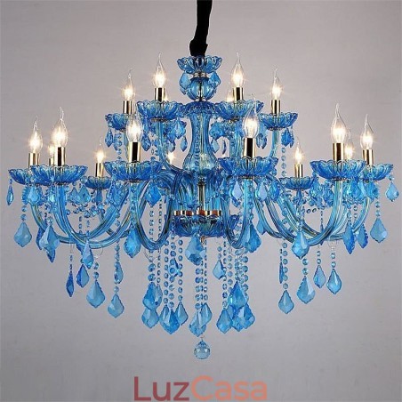 Elegante lustre de cristal europeu azul luz pendente Elegante lustre de cristal europeu azul luz pendente