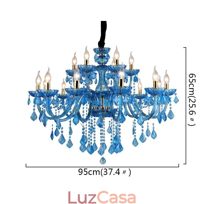 Elegante lustre de cristal europeu azul luz pendente