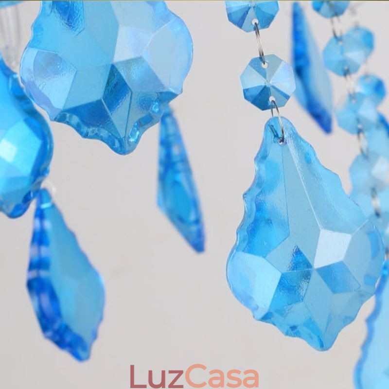Elegante lustre de cristal europeu azul luz pendente