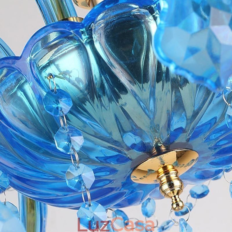 Elegante lustre de cristal europeu azul luz pendente