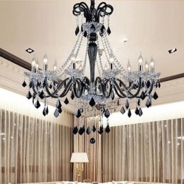 Lustre de cristal retrô europeu preto pingente luz