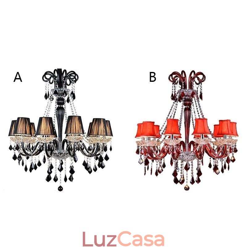 Lustre de cristal retrô europeu preto pingente luz