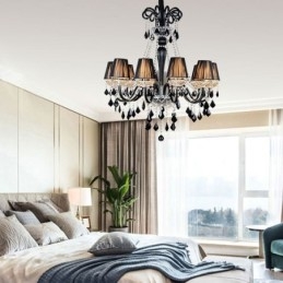 Lustre de cristal retrô europeu preto pingente luz
