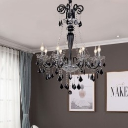 Lustre de cristal retrô europeu preto pingente luz
