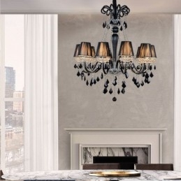 Lustre de cristal retrô europeu preto pingente luz