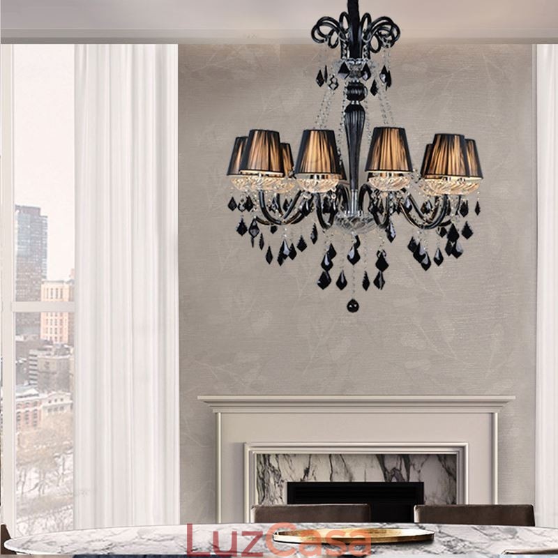 Lustre de cristal retrô europeu preto pingente luz