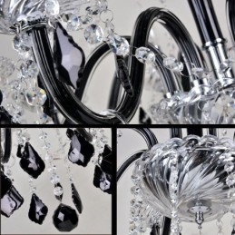 Lustre de cristal retrô europeu preto pingente luz