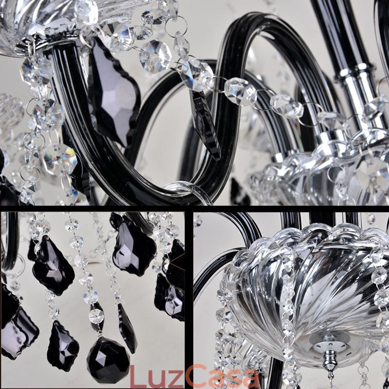 Lustre de cristal retrô europeu preto pingente luz