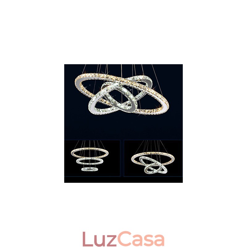 Luminárias pendentes âmbar e cristal K9 transparente Lustre de iluminação com 3 anéis