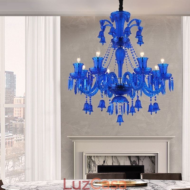 Lustre de cristal europeu com pingente de sinos e luzes de teto