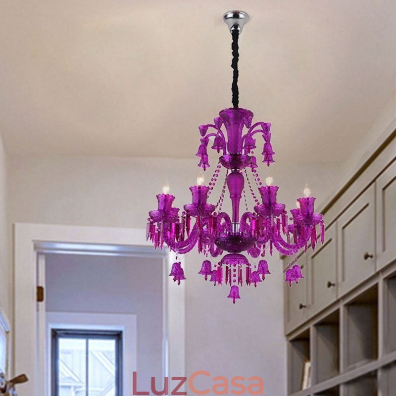 Lustre de cristal europeu com pingente de sinos e luzes de teto
