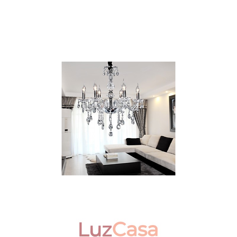 Elegante lustre de cristal com 6 luzes
