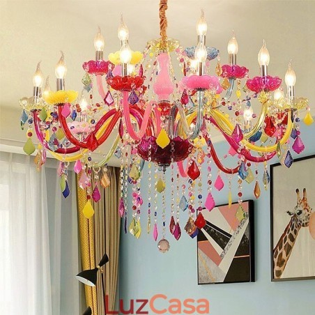 Lustre colorido estilo europeu, luminária pendente de luxo Lustre colorido estilo europeu, luminária pendente de luxo