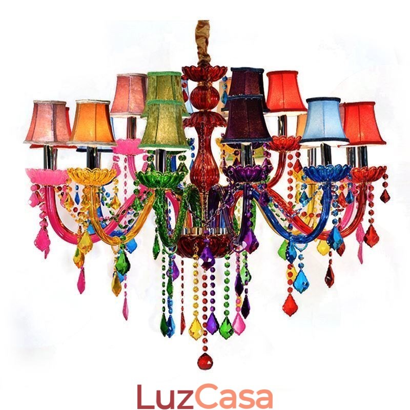 Lustre colorido estilo europeu, luminária pendente de luxo