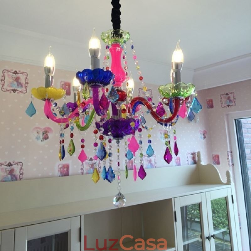 Grande lustre de cristal colorido europeu pendente