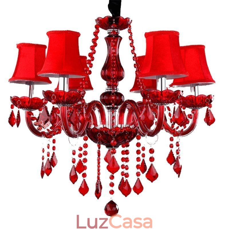 Lustre de cristal de luxo europeu vermelho cor pingente luz