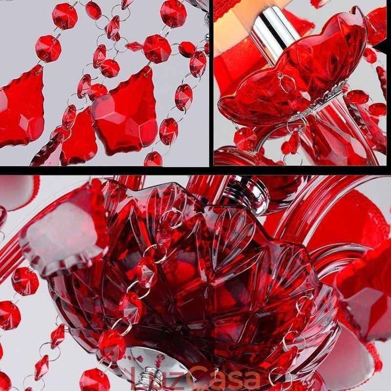 Lustre de cristal de luxo europeu vermelho cor pingente luz