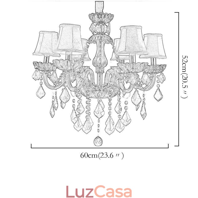 Lustre de cristal elegante europeu, cor vermelha, pingente de luz