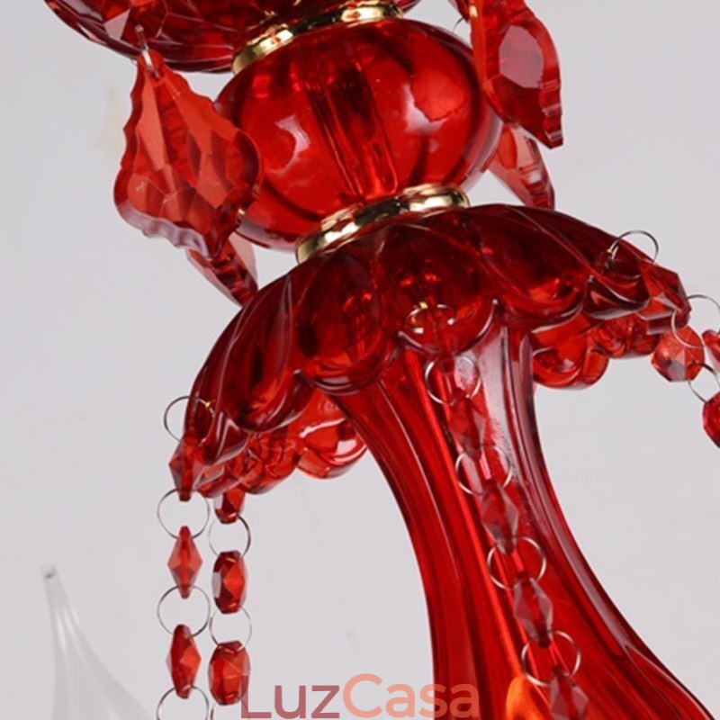 Lustre de cristal elegante europeu, cor vermelha, pingente de luz