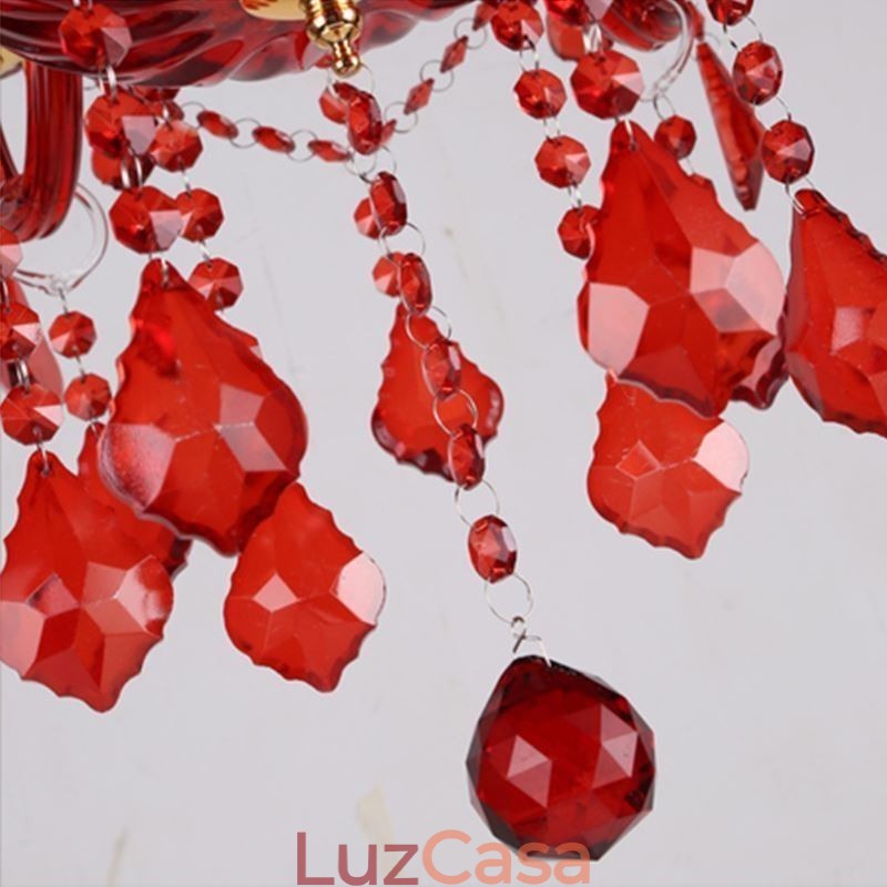 Lustre de cristal elegante europeu, cor vermelha, pingente de luz