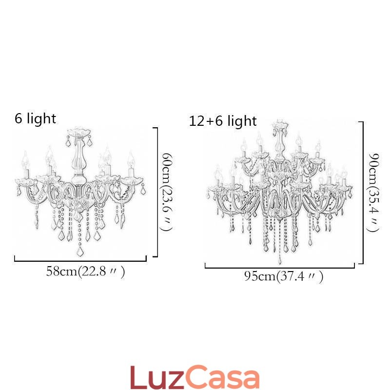Elegante lustre de cristal europeu grande luz pendente