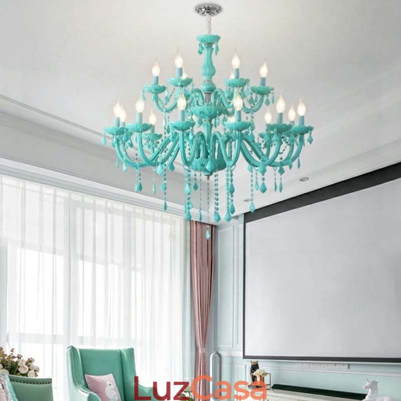 Elegante lustre de cristal europeu grande luz pendente