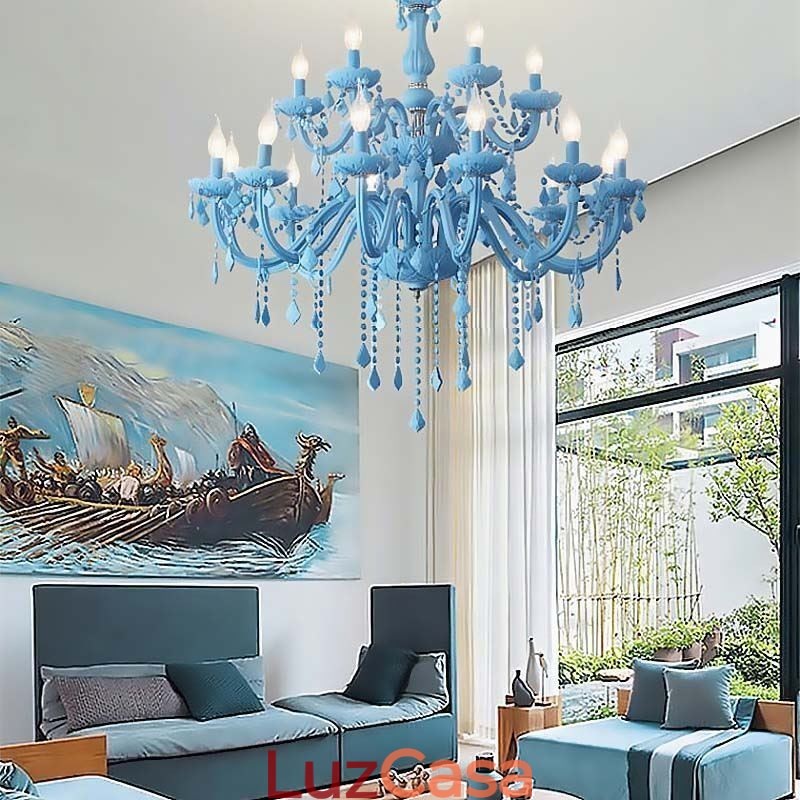 Elegante lustre de cristal europeu grande luz pendente