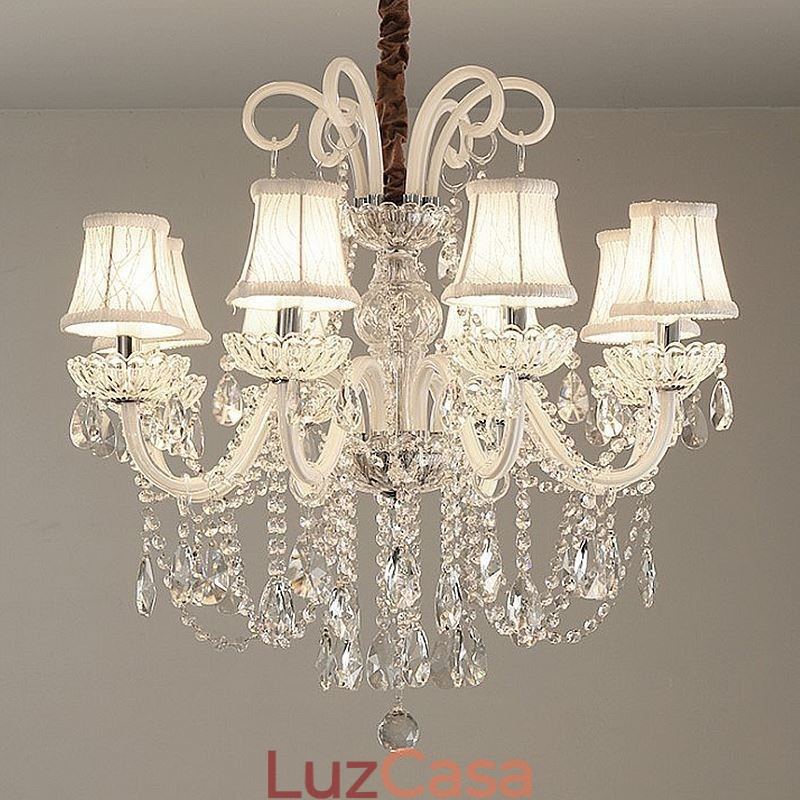 Elegante lustre de cristal europeu cor branca luz pendente