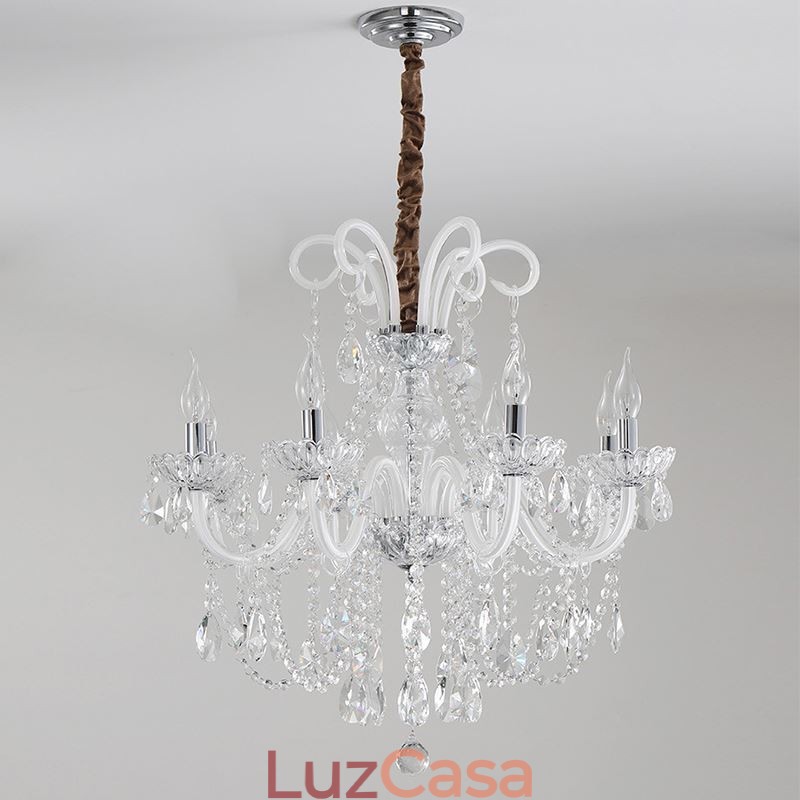 Elegante lustre de cristal europeu cor branca luz pendente