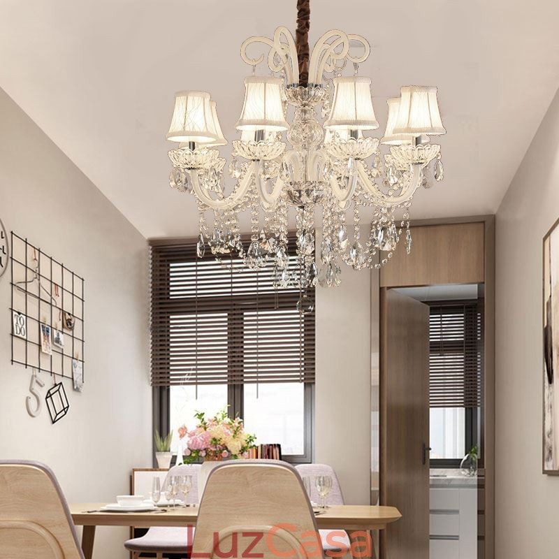 Elegante lustre de cristal europeu cor branca luz pendente
