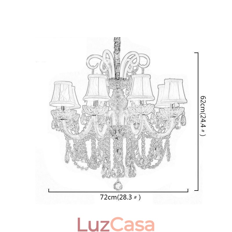 Elegante lustre de cristal europeu cor branca luz pendente