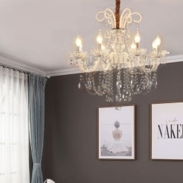 Elegante lustre de cristal europeu cor branca luz pendente