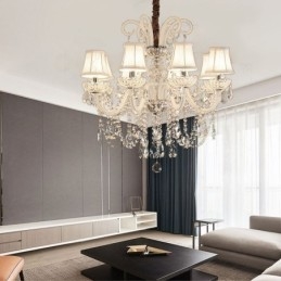 Elegante lustre de cristal europeu cor branca luz pendente