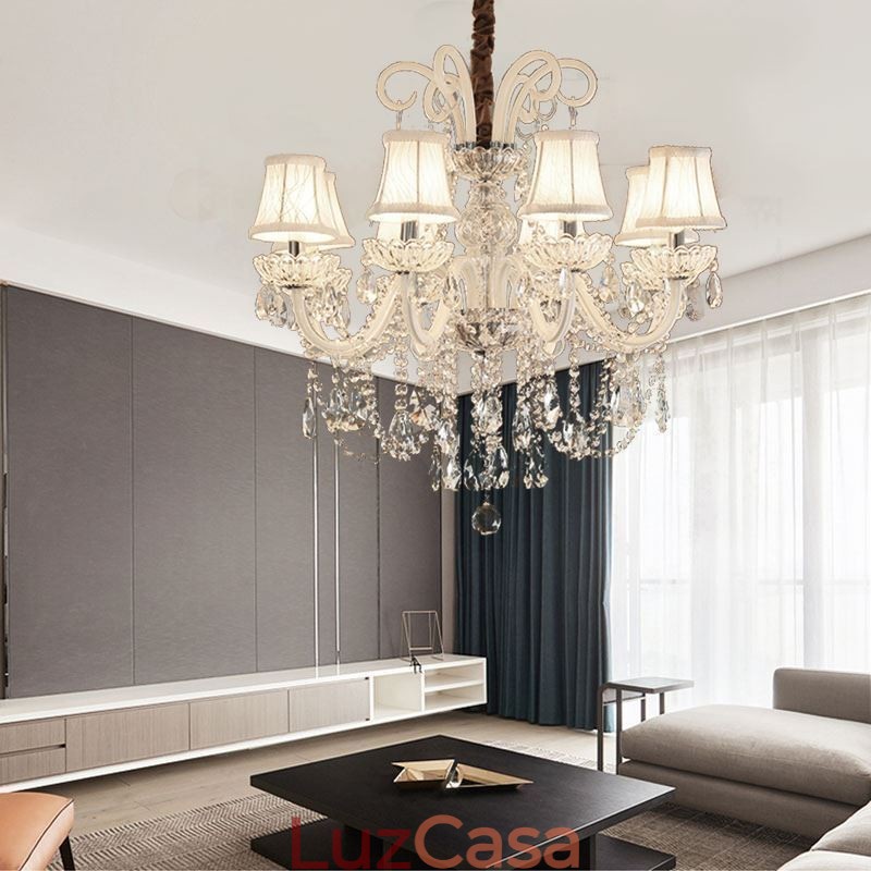 Elegante lustre de cristal europeu cor branca luz pendente