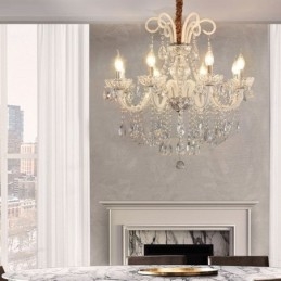 Elegante lustre de cristal europeu cor branca luz pendente