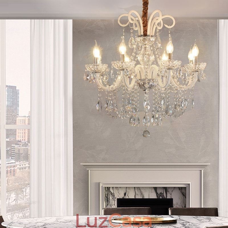 Elegante lustre de cristal europeu cor branca luz pendente