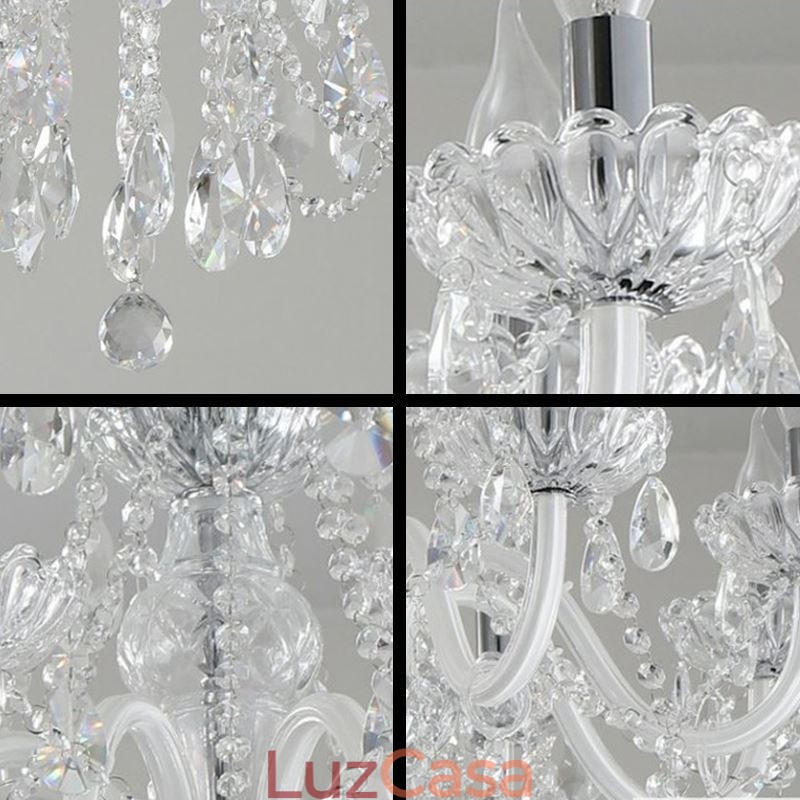 Elegante lustre de cristal europeu cor branca luz pendente