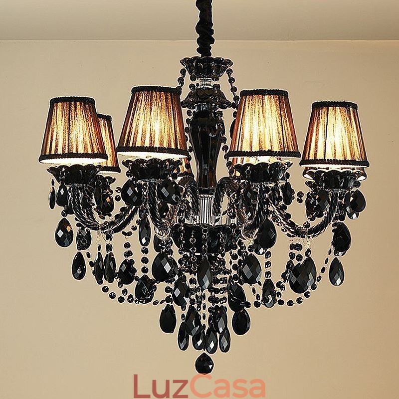 Lustre de Cristal de Luxo Europeu Preto 10 Luzes