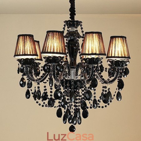 Lustre de Cristal de Luxo Europeu Preto 10 Luzes Lustre de Cristal de Luxo Europeu Preto 10 Luzes