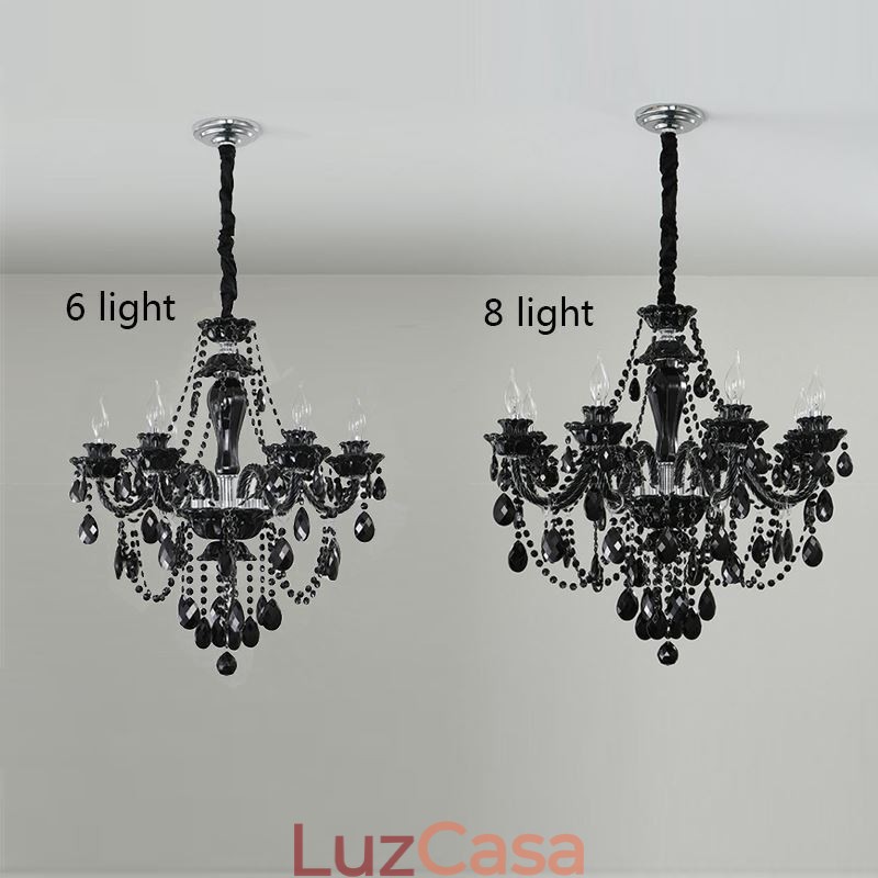 Lustre de Cristal de Luxo Europeu Preto 10 Luzes