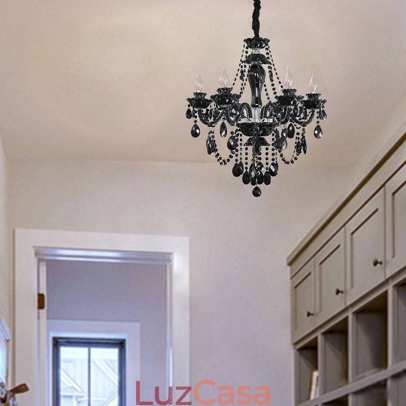 Lustre de Cristal de Luxo Europeu Preto 10 Luzes